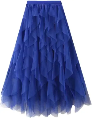 Women's Mesh Cake Skirts High Waist Party Prom Layered Tulle A Line Midi Skirt