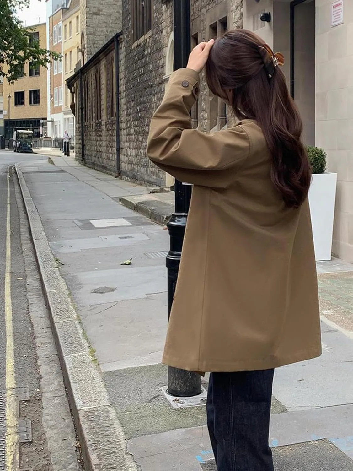 Women's Mid-Long Trench Coat Classic Lapel Collar Single-Breasted Slim Casual Windproof Overcoat