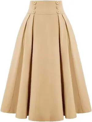 Women's Skirts High Waist A-Line Solid Color Office Casual Midi Skirt