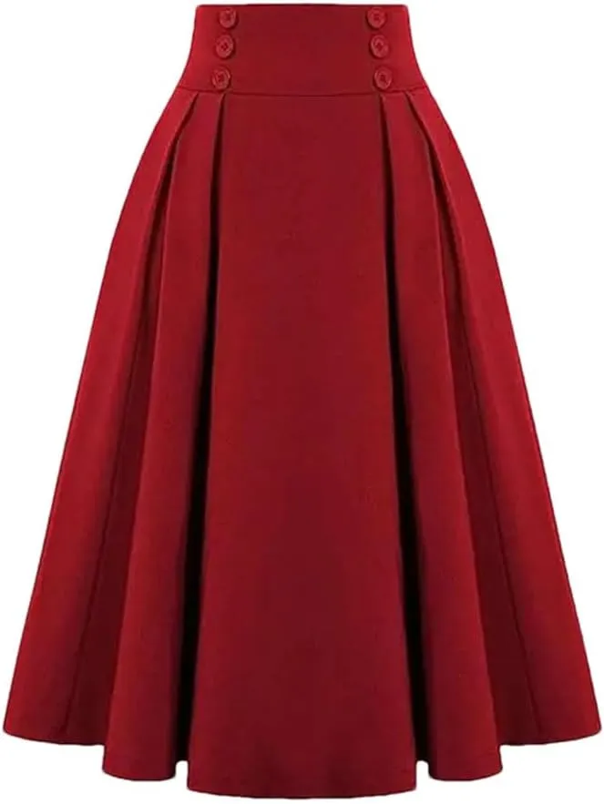 Women's Skirts High Waist A-Line Solid Color Office Casual Midi Skirt