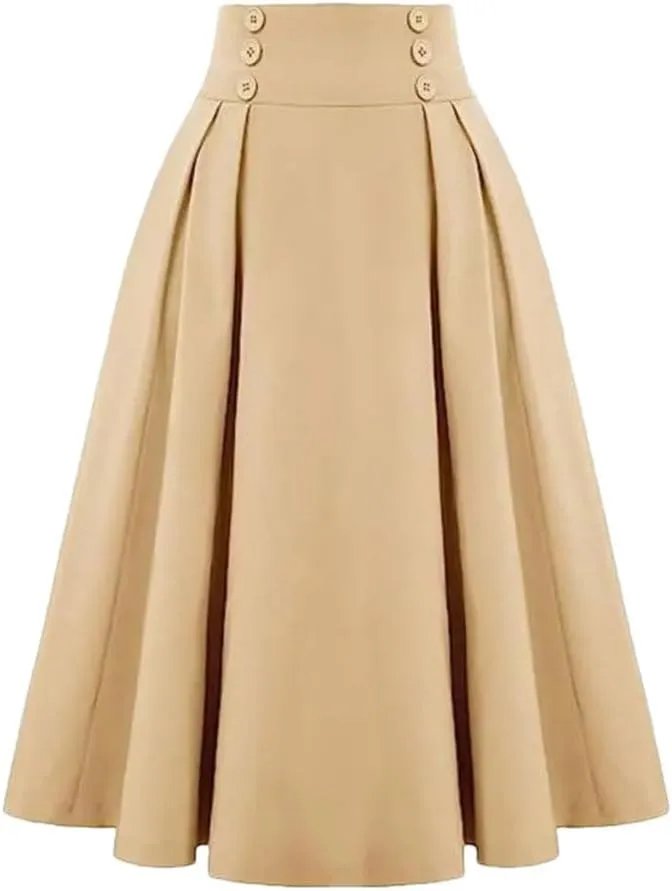 Women's Skirts High Waist A-Line Solid Color Office Casual Midi Skirt