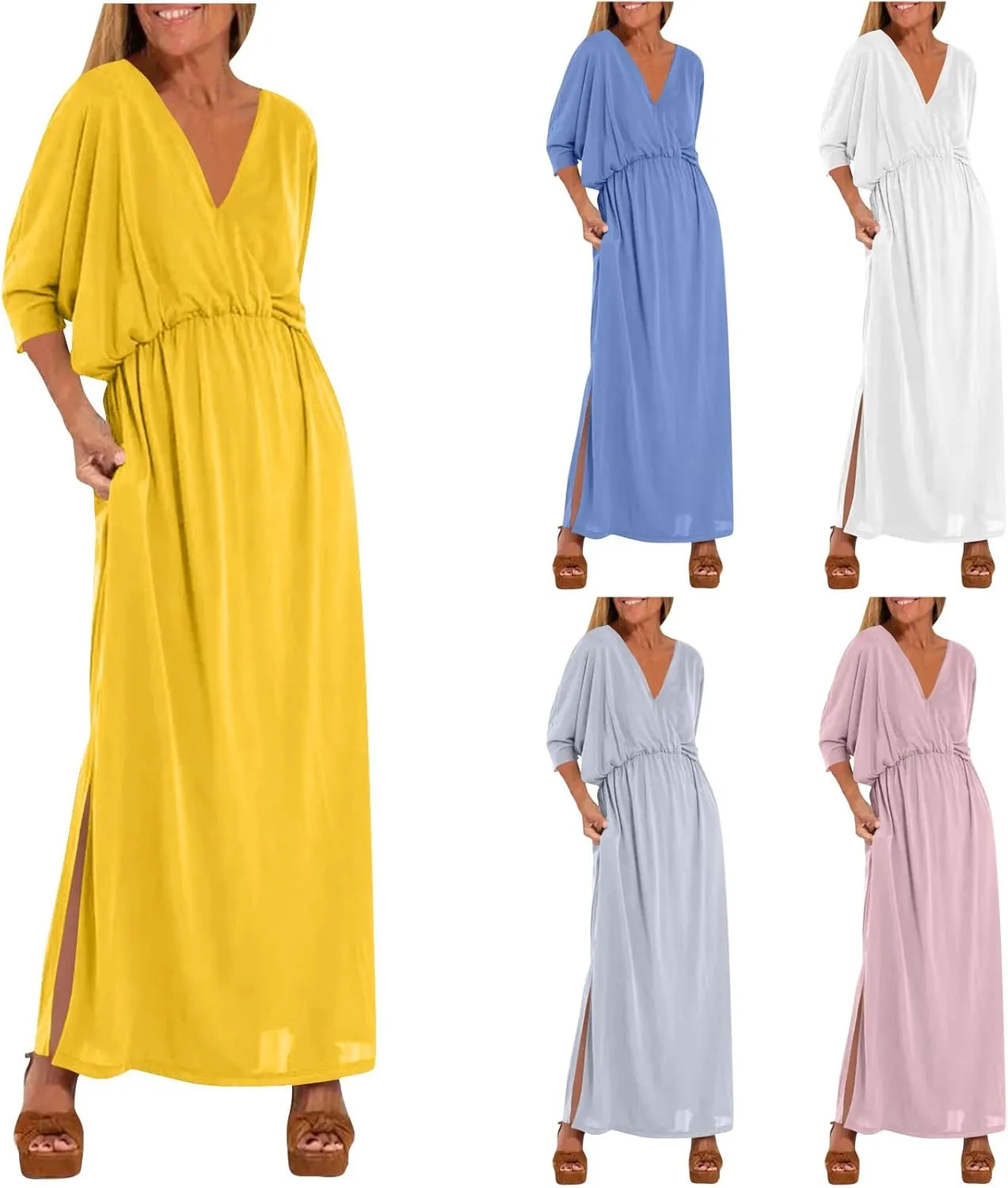 Women's Summer Casual Boho Dress Floral Print Ruffle Puff Short Sleeve Loose Midi Dresses Beach Cover Up S-XXL
