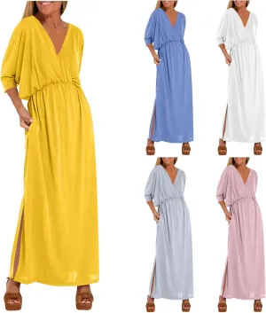 Women's Summer Casual Boho Dress Floral Print Ruffle Puff Short Sleeve Loose Midi Dresses Beach Cover Up S-XXL