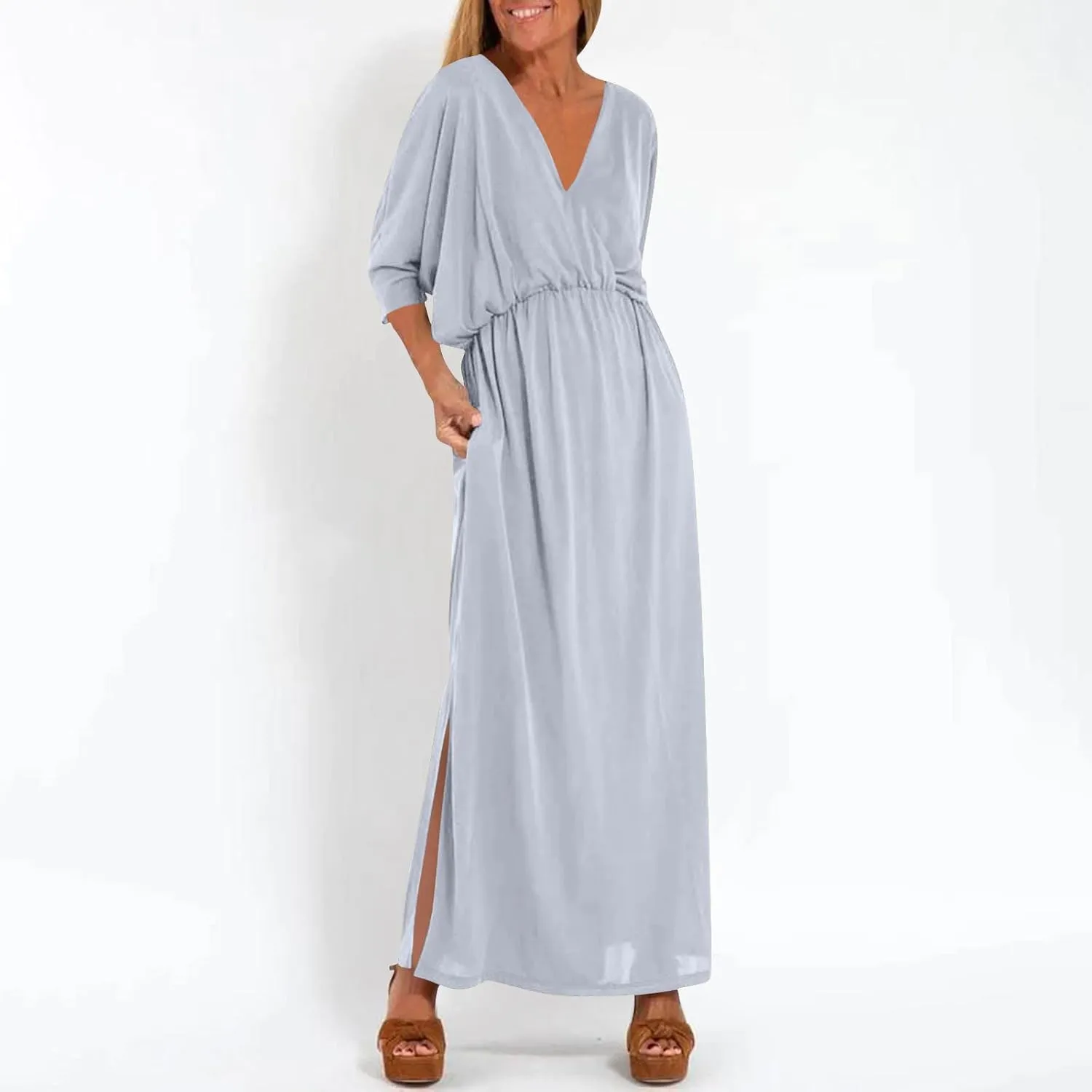 Women's Summer Casual Boho Dress Floral Print Ruffle Puff Short Sleeve Loose Midi Dresses Beach Cover Up S-XXL