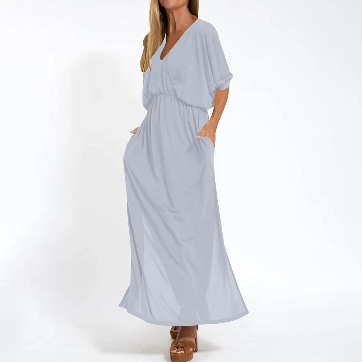 Women's Summer Casual Boho Dress Floral Print Ruffle Puff Short Sleeve Loose Midi Dresses Beach Cover Up S-XXL