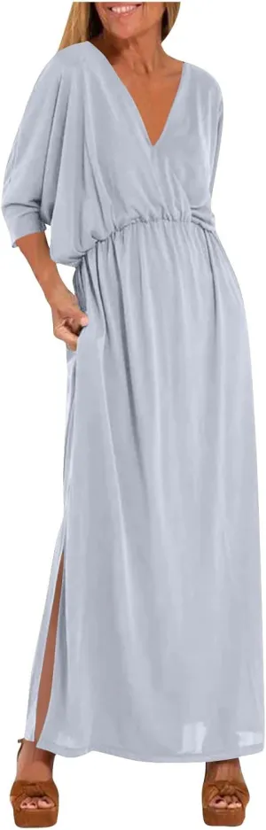 Women's Summer Casual Boho Dress Floral Print Ruffle Puff Short Sleeve Loose Midi Dresses Beach Cover Up S-XXL