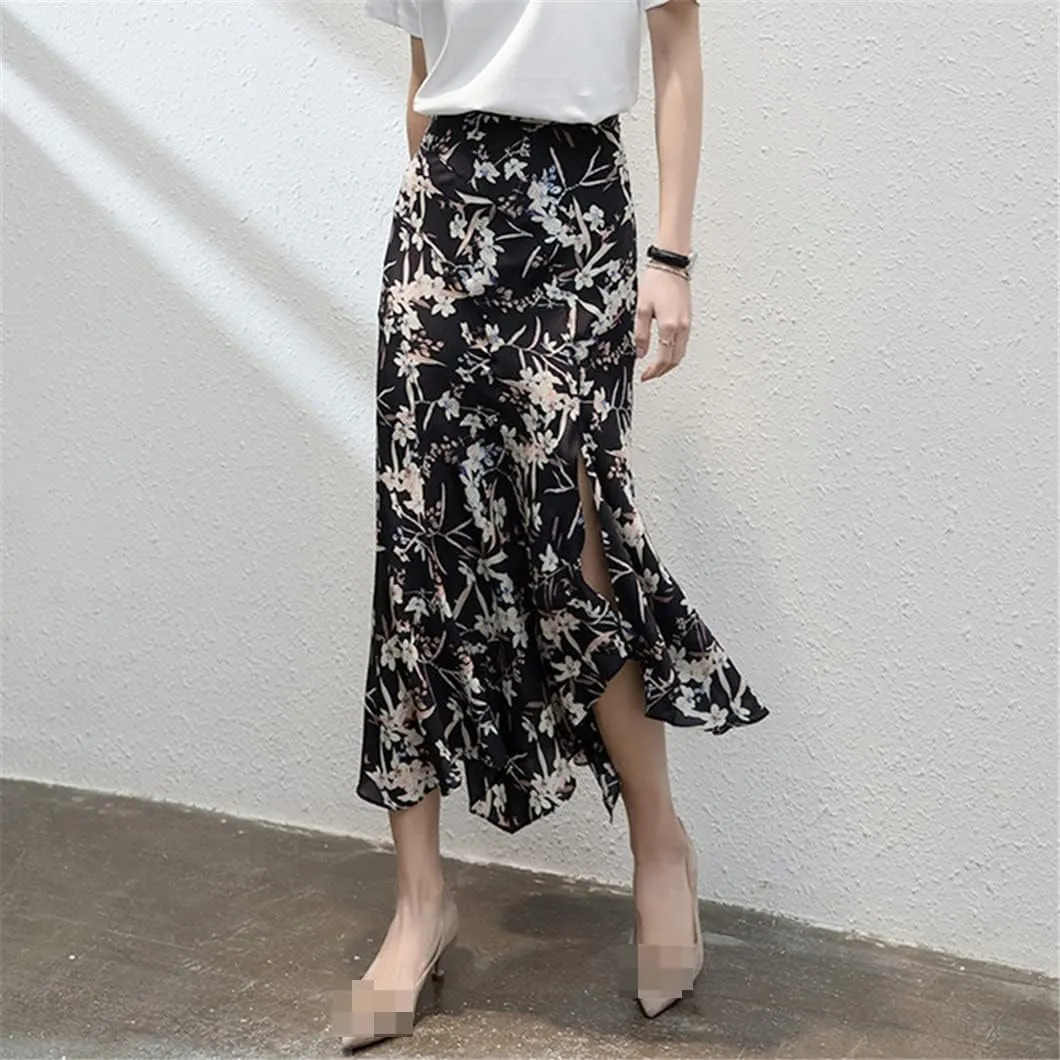 Women's Summer Mulberry Silk Midi Skirt Womens High Waist Elegant Skirts