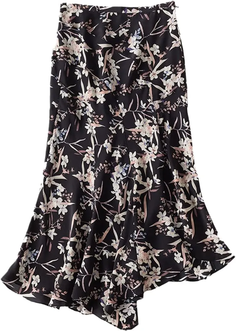 Women's Summer Mulberry Silk Midi Skirt Womens High Waist Elegant Skirts