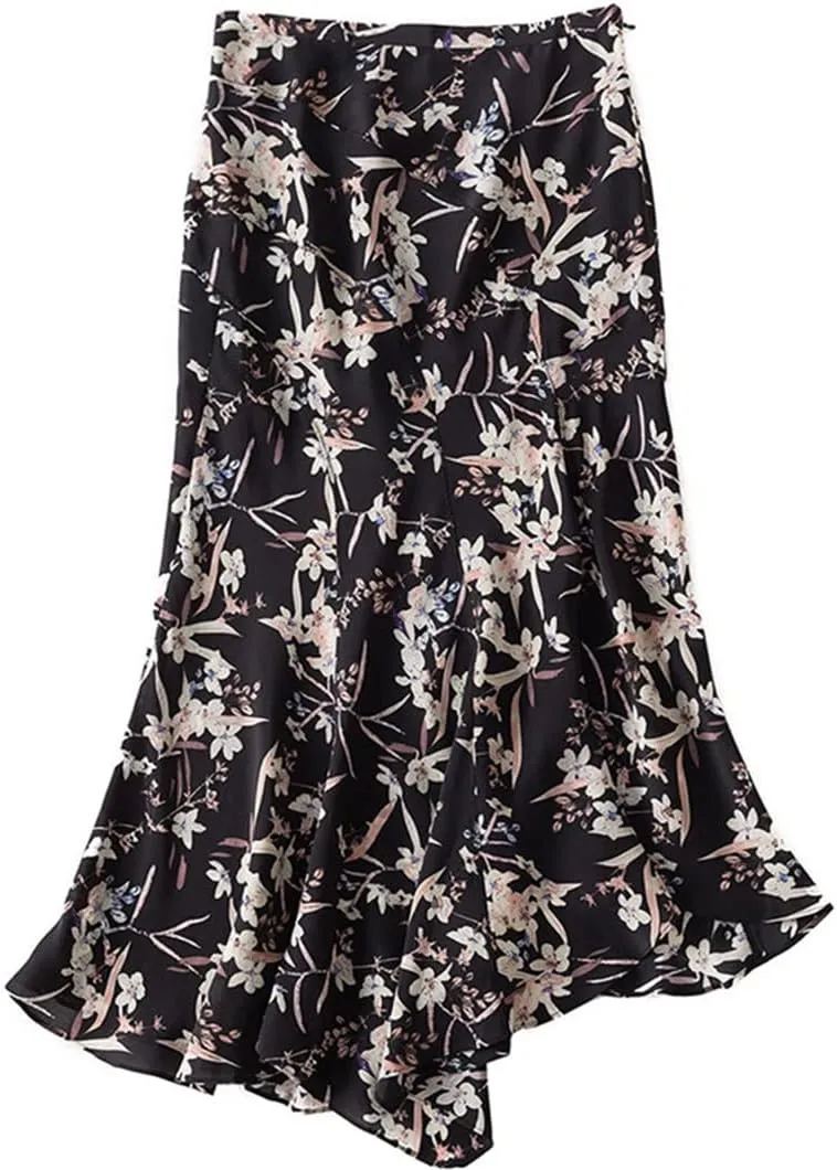 Women's Summer Mulberry Silk Midi Skirt Womens High Waist Elegant Skirts