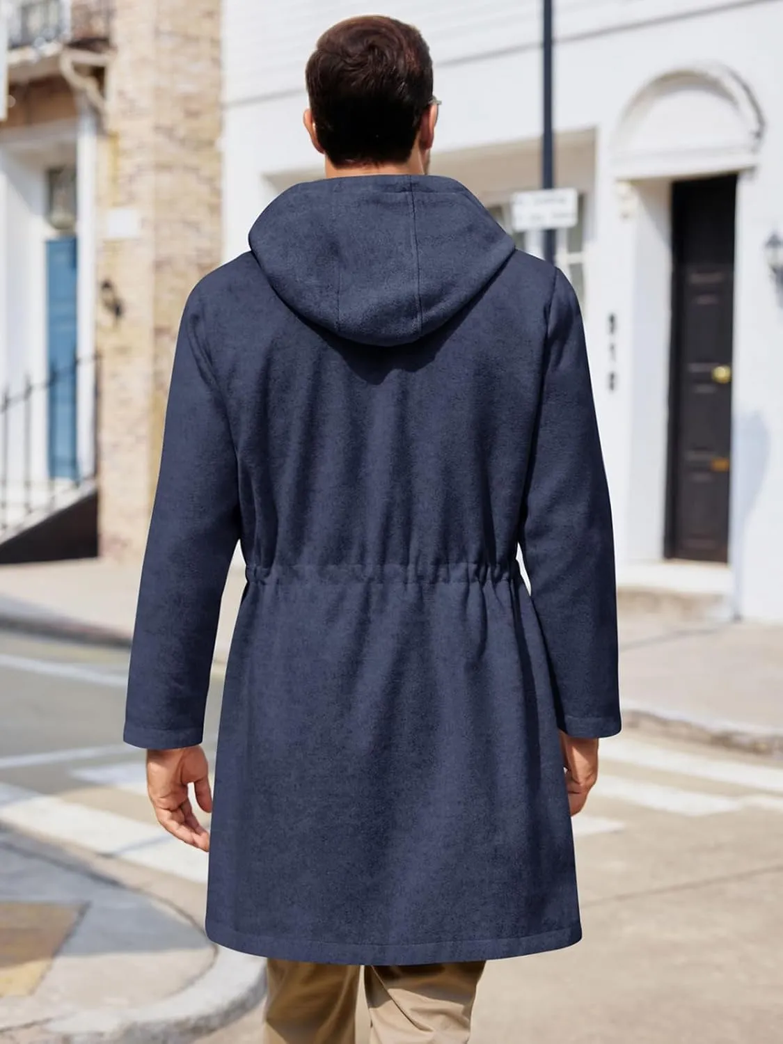 ZIWOCH Mens Trench Coat Wool Blend Hoodie Long Jacket Full Zip Winter Classic Business Overcoat
