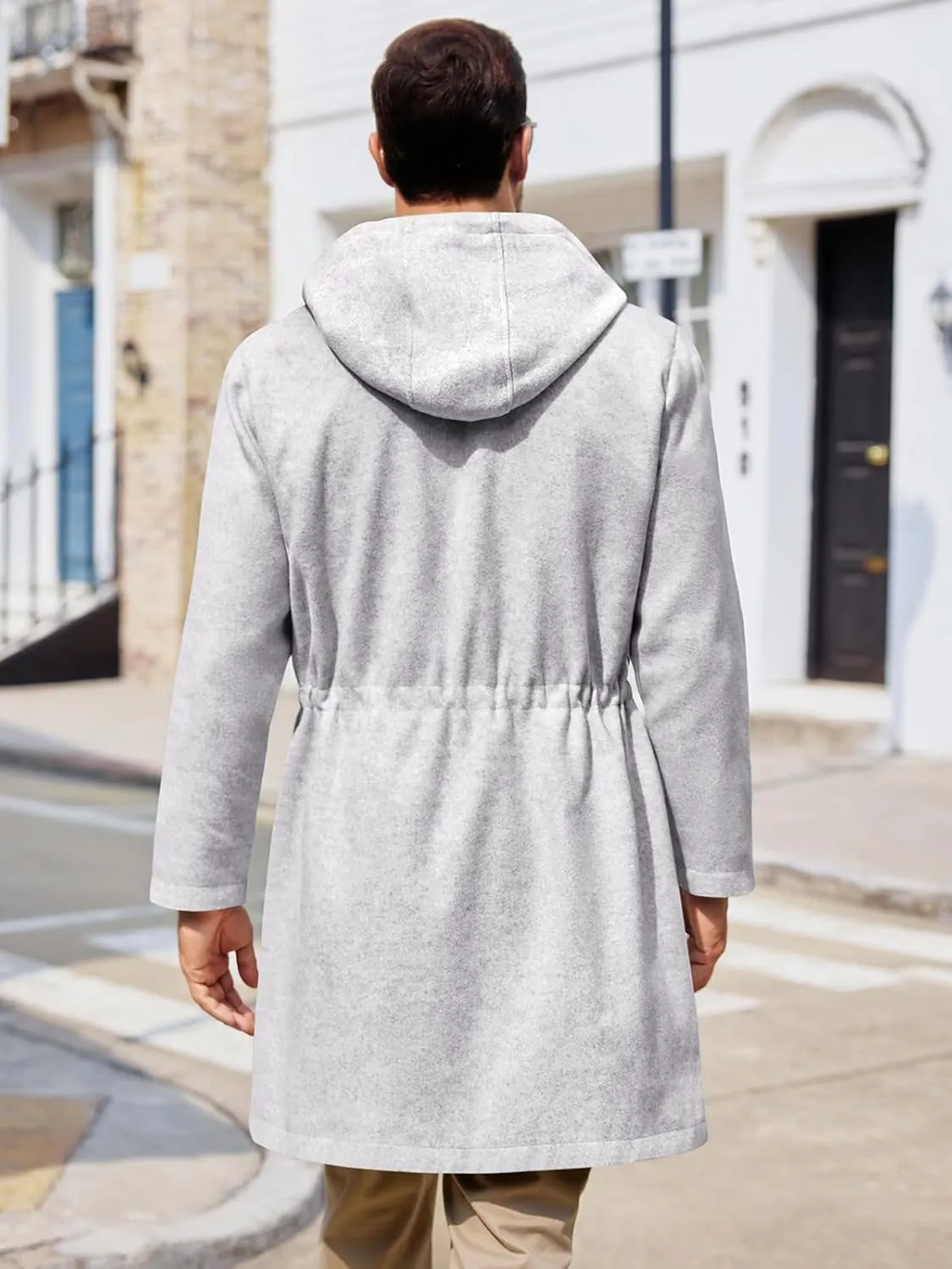 ZIWOCH Mens Trench Coat Wool Blend Hoodie Long Jacket Full Zip Winter Classic Business Overcoat